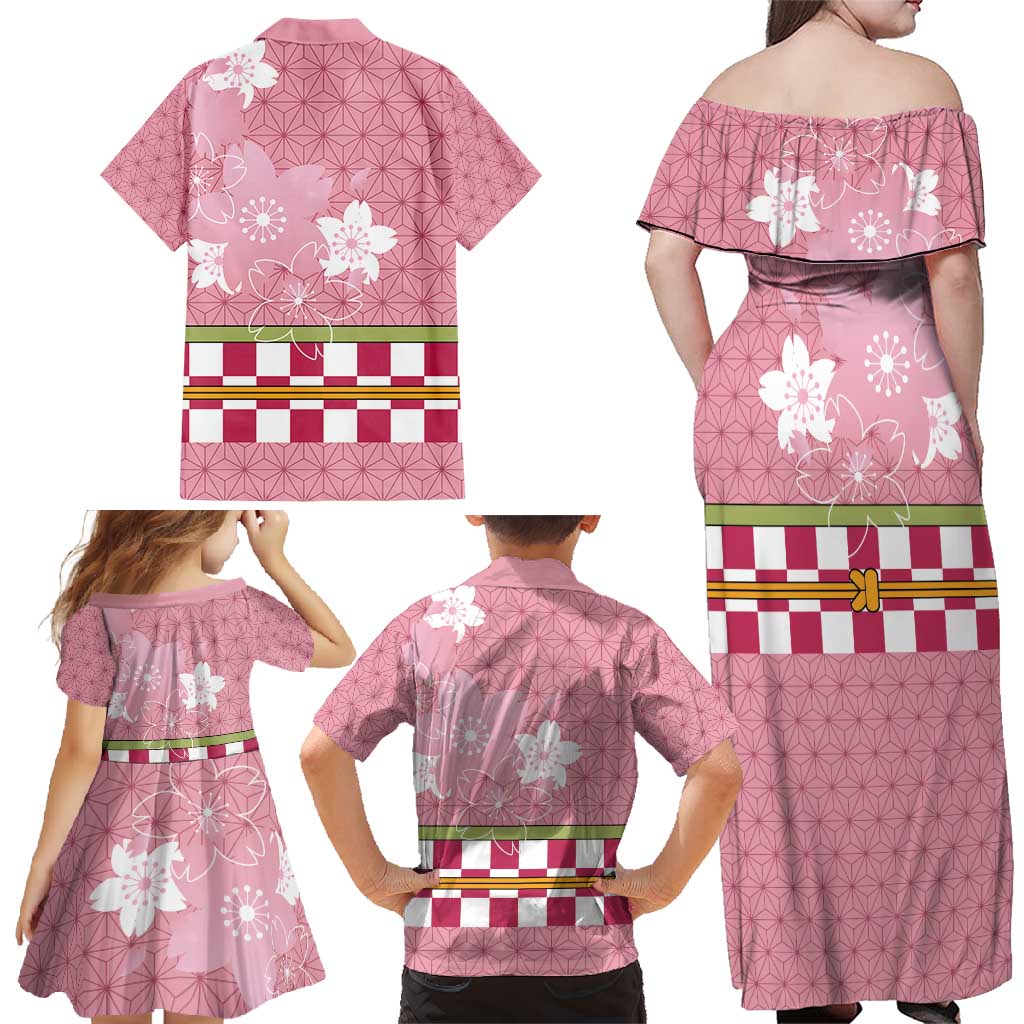 Japanese Asanoha Pattern Family Matching Off Shoulder Maxi Dress and Hawaiian Shirt Charm Against Evil Spirits - Polynesian Pride