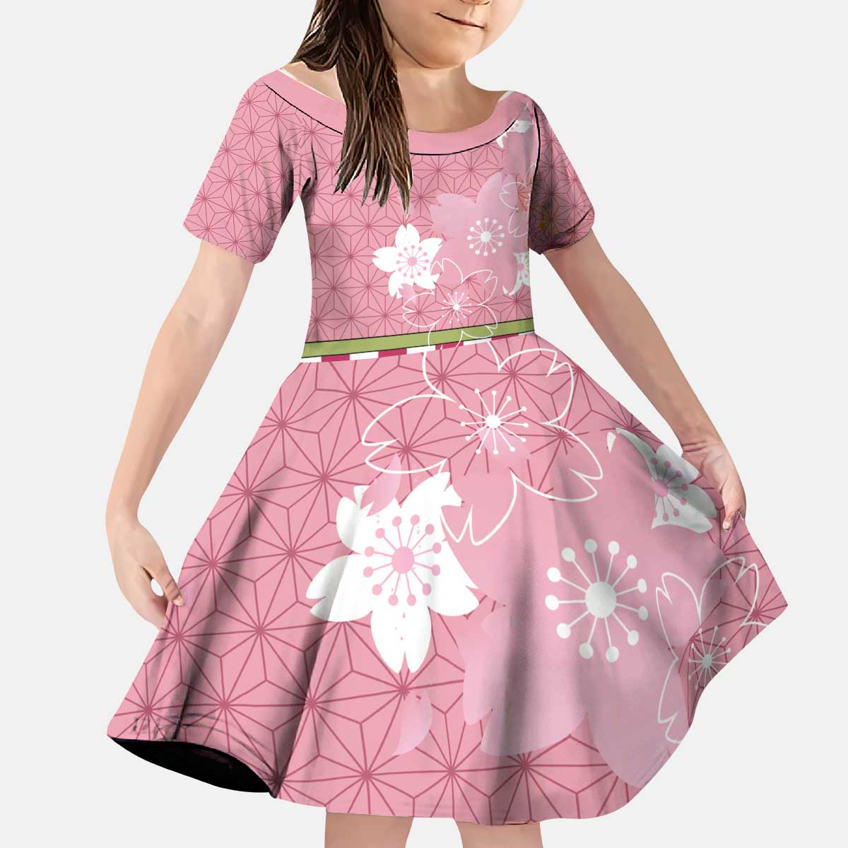 Japanese Asanoha Pattern Kid Short Sleeve Dress Charm Against Evil Spirits - Polynesian Pride