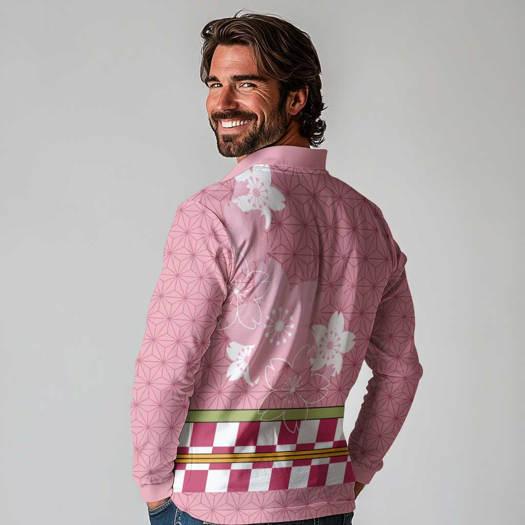 Japanese Asanoha Pattern Long Sleeve Polo Shirt Charm Against Evil Spirits LT9 - Polynesian Pride