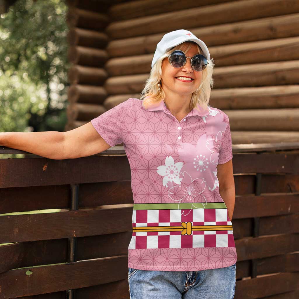 Japanese Asanoha Pattern Women Polo Shirt Charm Against Evil Spirits - Polynesian Pride