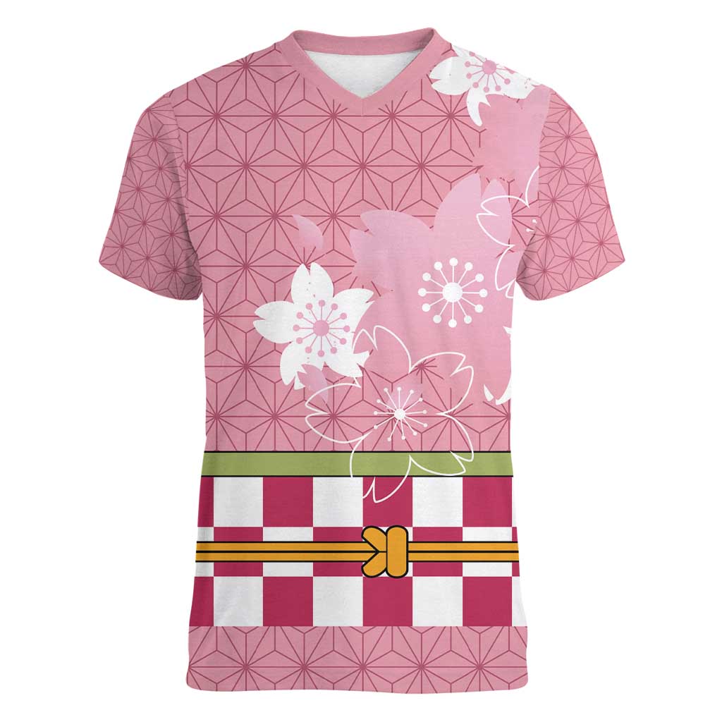 Japanese Asanoha Pattern Women V-Neck T-Shirt Charm Against Evil Spirits - Polynesian Pride