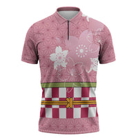 Japanese Asanoha Pattern Zipper Polo Shirt Charm Against Evil Spirits LT9 Pink - Polynesian Pride