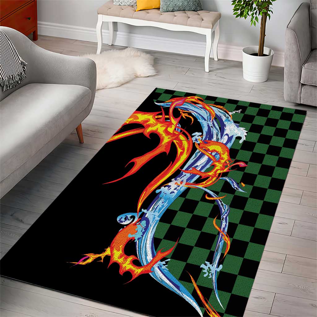 Japanese Asanoha Pattern Area Rug Sun Flame Slayer Dragon Hinokami Kagura Spirit - Polynesian Pride
