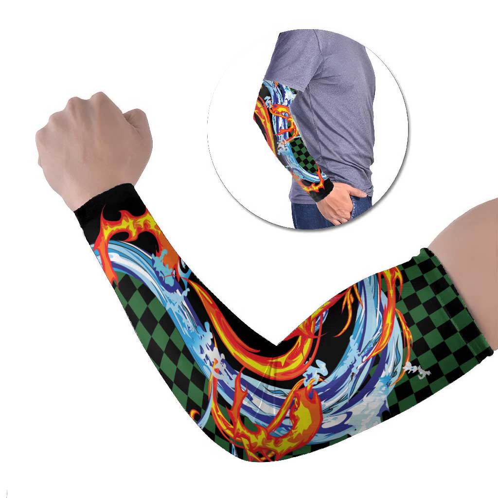 Japanese Asanoha Pattern Arm Sleeves Sun Flame Slayer Dragon Hinokami Kagura Spirit - Polynesian Pride