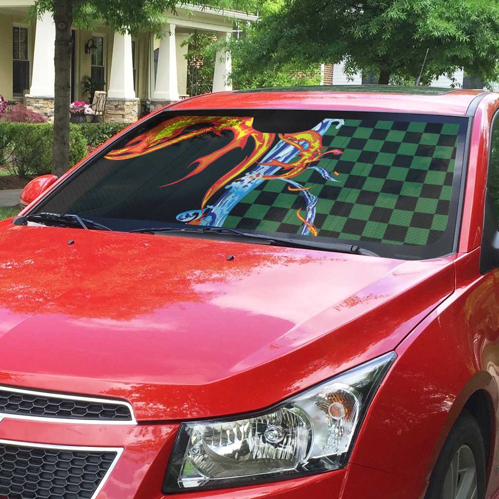 Japanese Asanoha Pattern Auto Sun Shade Sun Flame Slayer Dragon Hinokami Kagura Spirit LT9 - Polynesian Pride