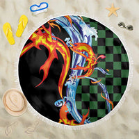 Japanese Asanoha Pattern Beach Blanket Sun Flame Slayer Dragon Hinokami Kagura Spirit - Polynesian Pride