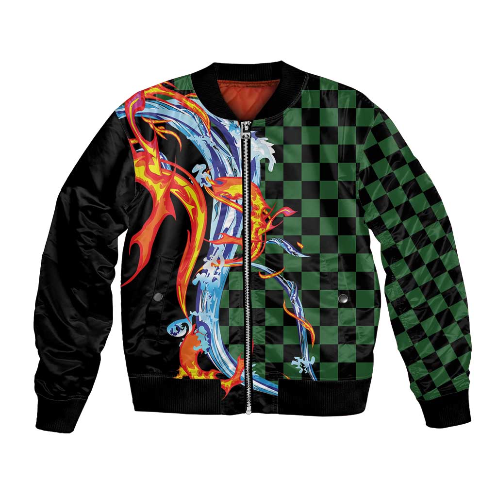 Japanese Asanoha Pattern Bomber Jacket Sun Flame Slayer Dragon Hinokami Kagura Spirit - Polynesian Pride