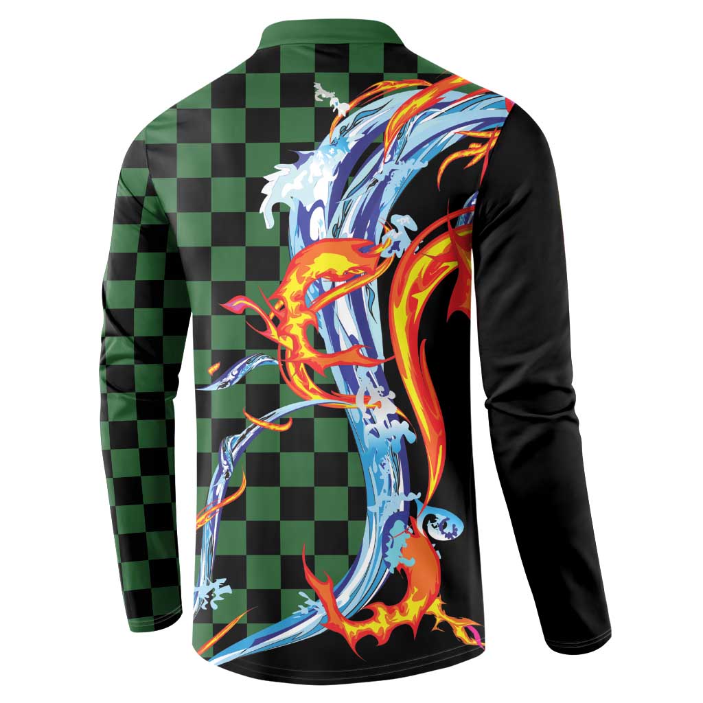 Japanese Asanoha Pattern Button Sweatshirt Sun Flame Slayer Dragon Hinokami Kagura Spirit - Polynesian Pride