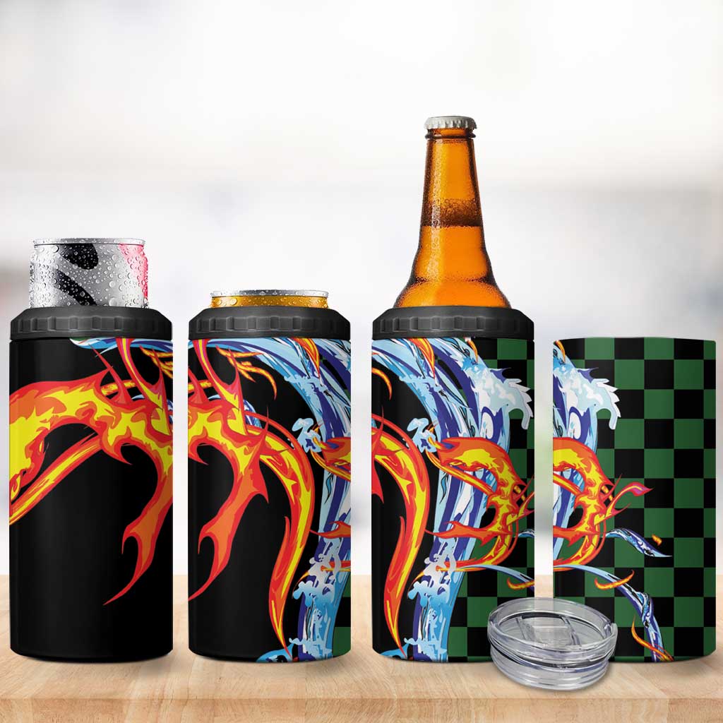 Japanese Asanoha Pattern 4 in 1 Can Cooler Tumbler Sun Flame Slayer Dragon Hinokami Kagura Spirit - Polynesian Pride