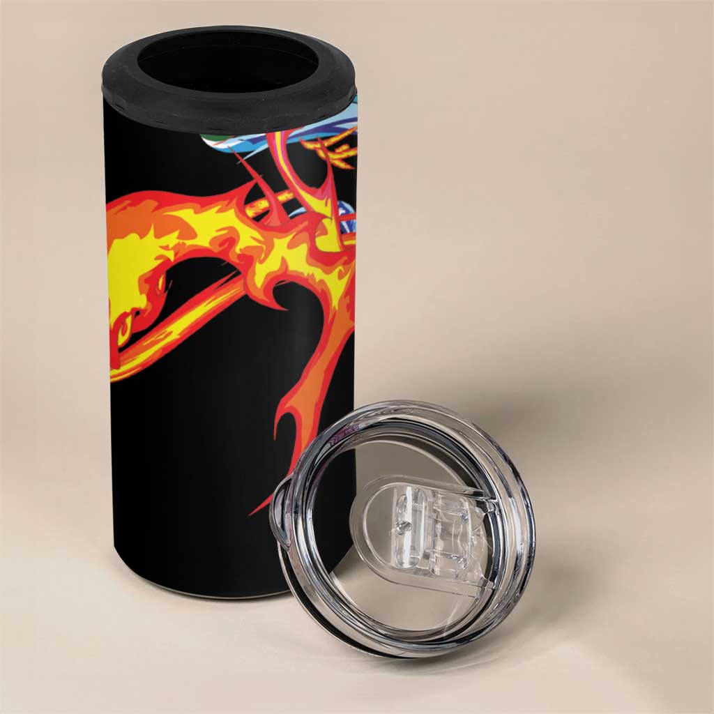 Japanese Asanoha Pattern 4 in 1 Can Cooler Tumbler Sun Flame Slayer Dragon Hinokami Kagura Spirit - Polynesian Pride