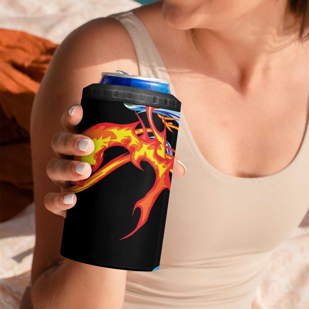 Japanese Asanoha Pattern 4 in 1 Can Cooler Tumbler Sun Flame Slayer Dragon Hinokami Kagura Spirit - Polynesian Pride