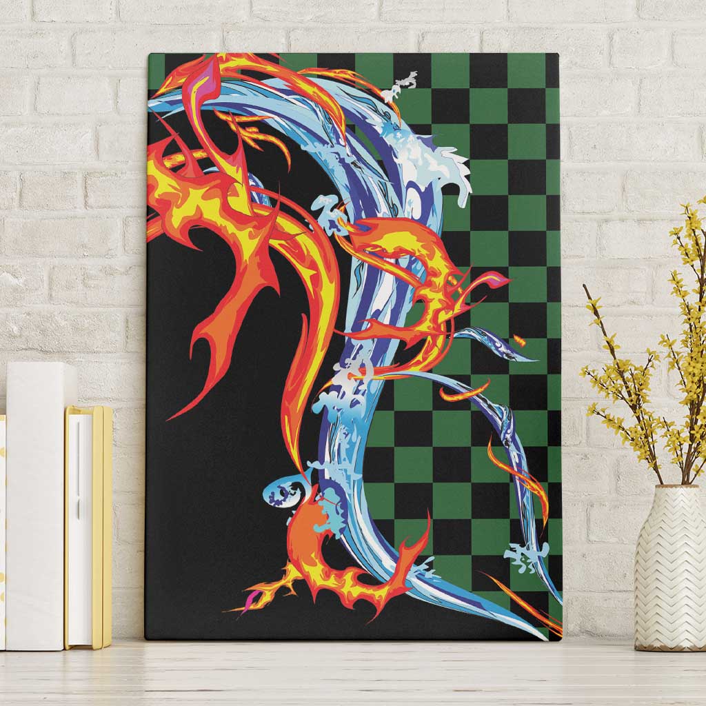 Japanese Asanoha Pattern Canvas Wall Art Sun Flame Slayer Dragon Hinokami Kagura Spirit - Polynesian Pride