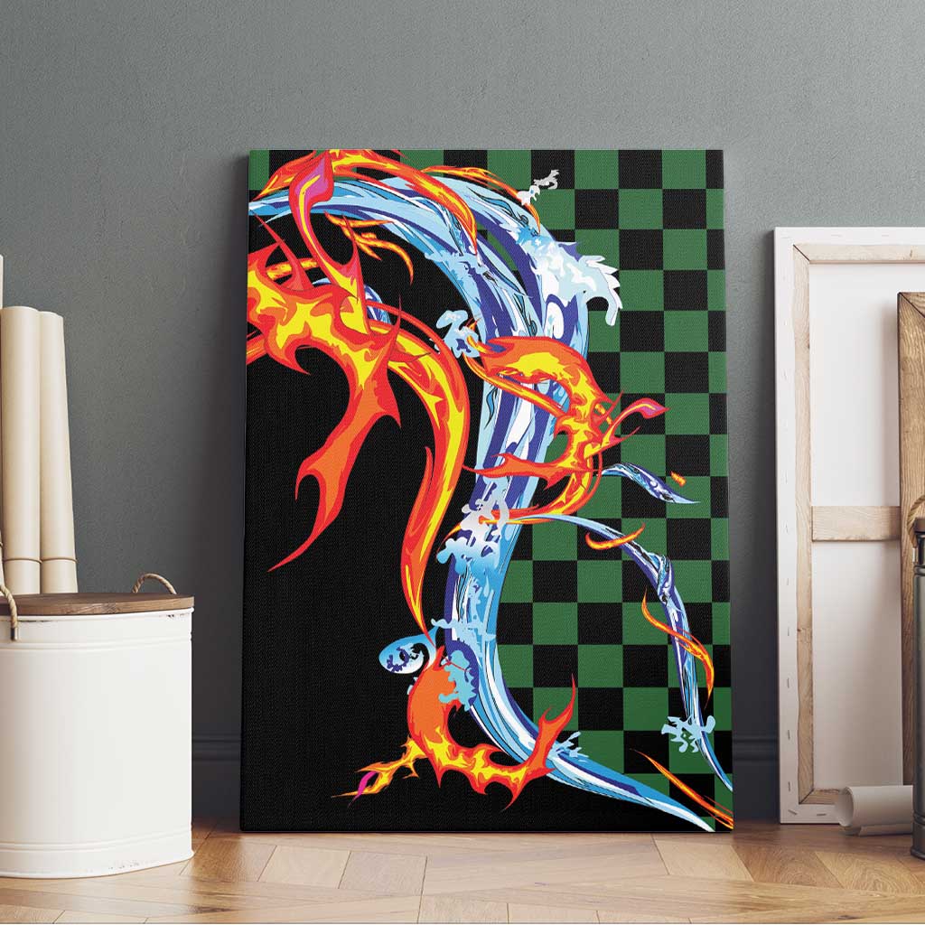 Japanese Asanoha Pattern Canvas Wall Art Sun Flame Slayer Dragon Hinokami Kagura Spirit - Polynesian Pride