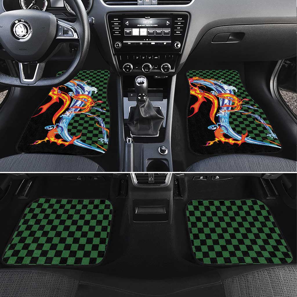 Japanese Asanoha Pattern Car Mats Sun Flame Slayer Dragon Hinokami Kagura Spirit - Polynesian Pride
