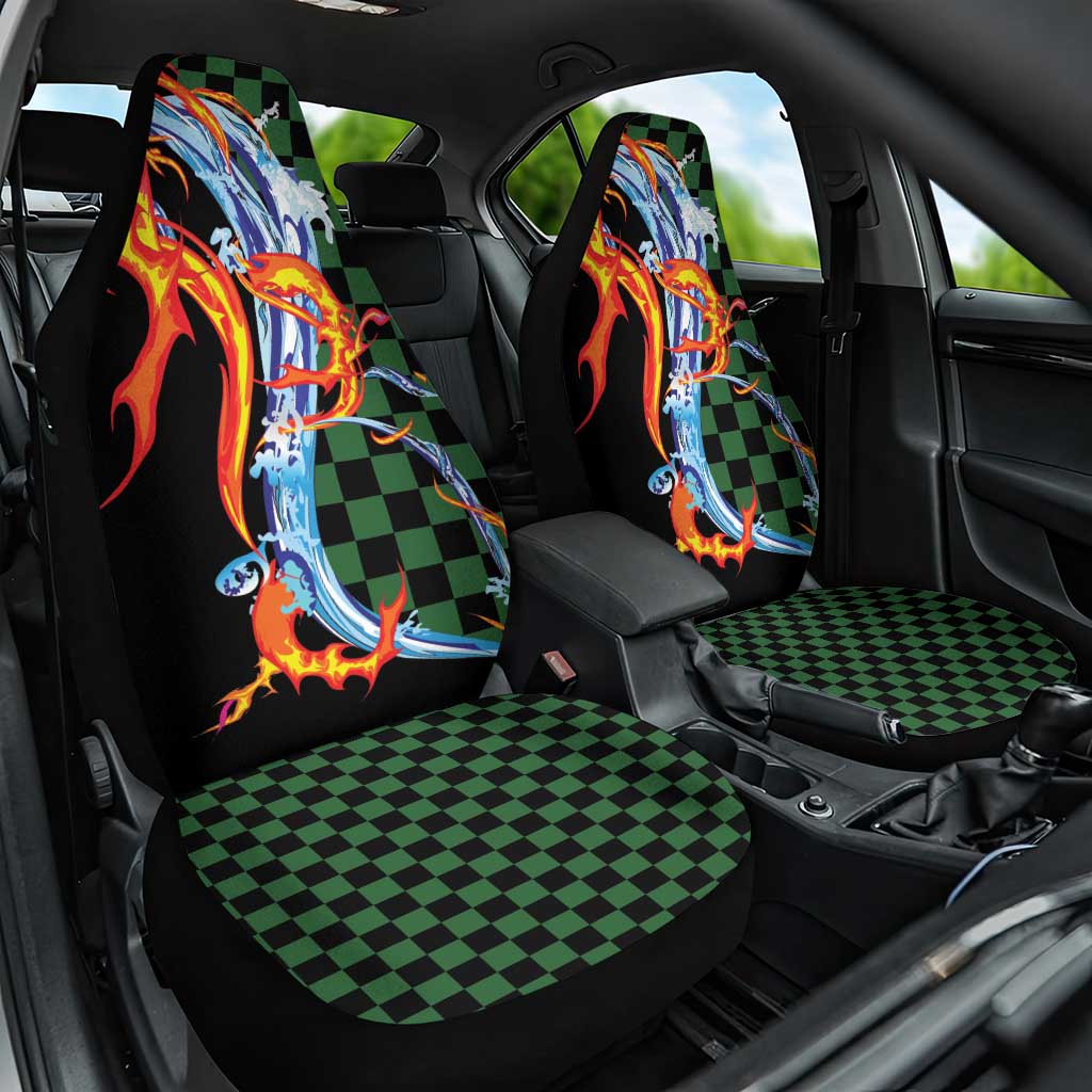 Japanese Asanoha Pattern Car Seat Cover Sun Flame Slayer Dragon Hinokami Kagura Spirit - Polynesian Pride