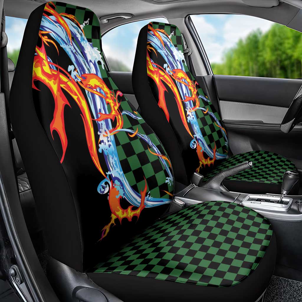 Japanese Asanoha Pattern Car Seat Cover Sun Flame Slayer Dragon Hinokami Kagura Spirit - Polynesian Pride