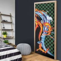 Japanese Asanoha Pattern Door Cover Sun Flame Slayer Dragon Hinokami Kagura Spirit - Polynesian Pride