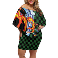 Japanese Asanoha Pattern Family Matching Off Shoulder Short Dress and Hawaiian Shirt Sun Flame Slayer Dragon Hinokami Kagura Spirit - Polynesian Pride