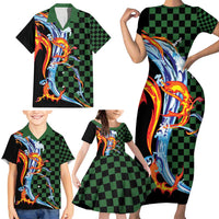 Japanese Asanoha Pattern Family Matching Short Sleeve Bodycon Dress and Hawaiian Shirt Sun Flame Slayer Dragon Hinokami Kagura Spirit - Polynesian Pride