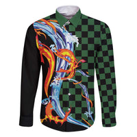 Japanese Asanoha Pattern Family Matching Summer Maxi Dress and Hawaiian Shirt Sun Flame Slayer Dragon Hinokami Kagura Spirit - Polynesian Pride