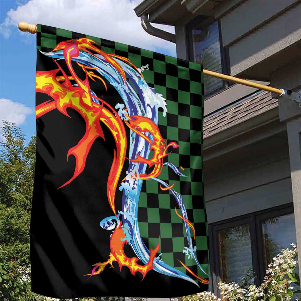 Japanese Asanoha Pattern Garden Flag Sun Flame Slayer Dragon Hinokami Kagura Spirit - Polynesian Pride
