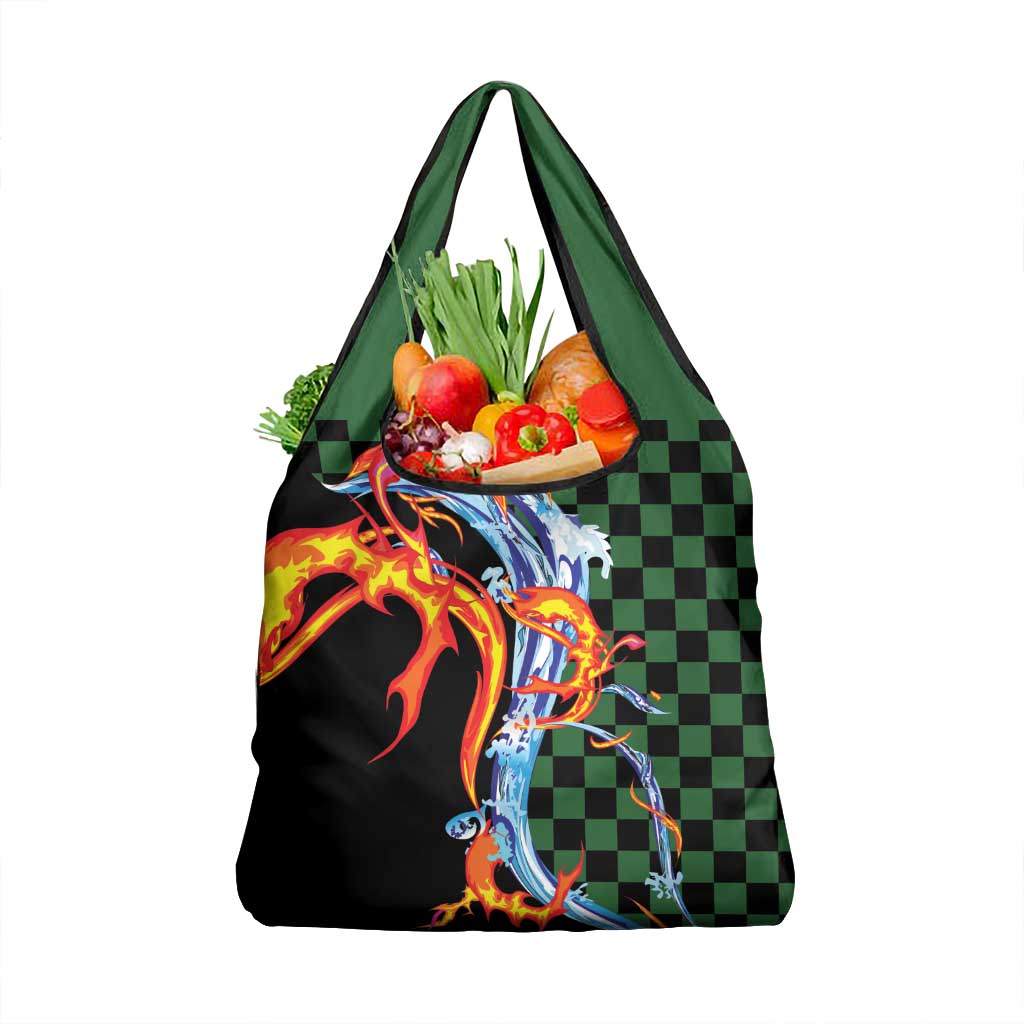 Japanese Asanoha Pattern Grocery Bag Sun Flame Slayer Dragon Hinokami Kagura Spirit - Polynesian Pride