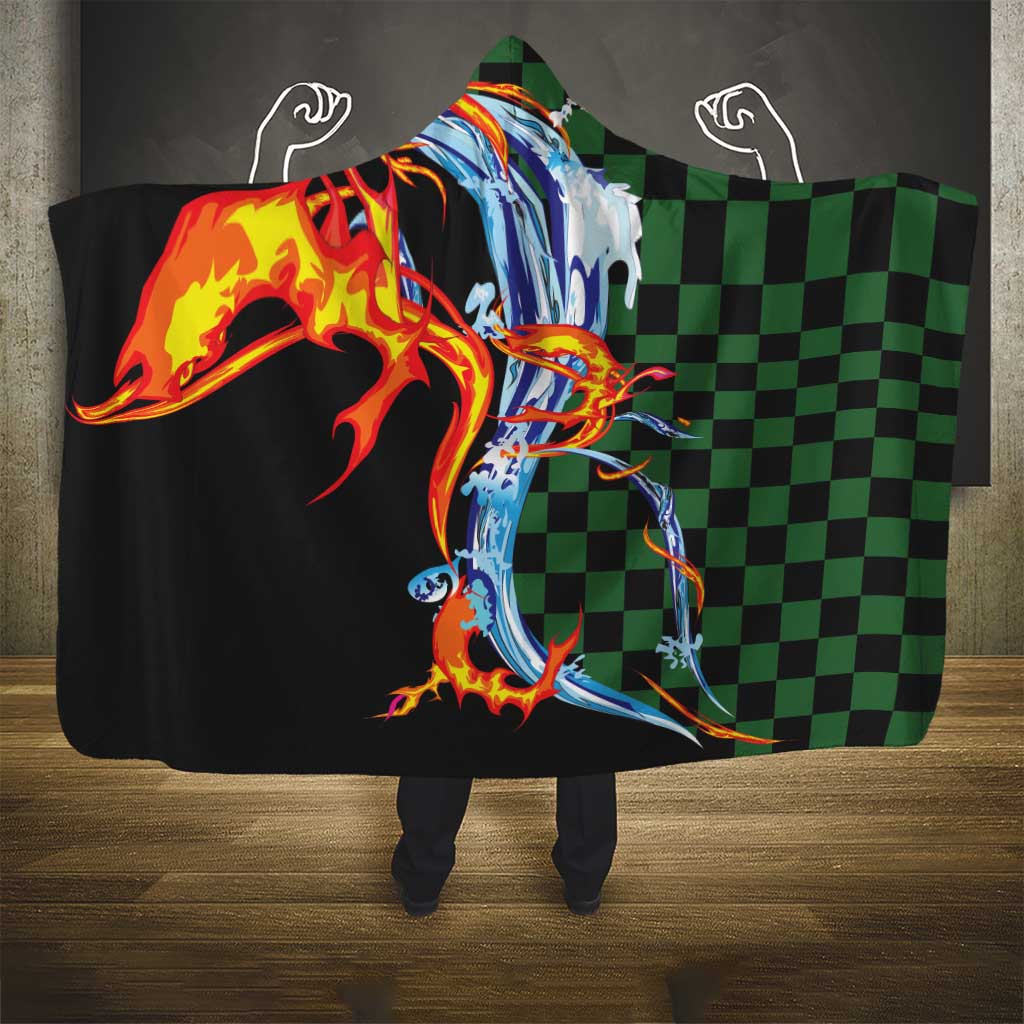 Japanese Asanoha Pattern Hooded Blanket Sun Flame Slayer Dragon Hinokami Kagura Spirit LT9 - Polynesian Pride