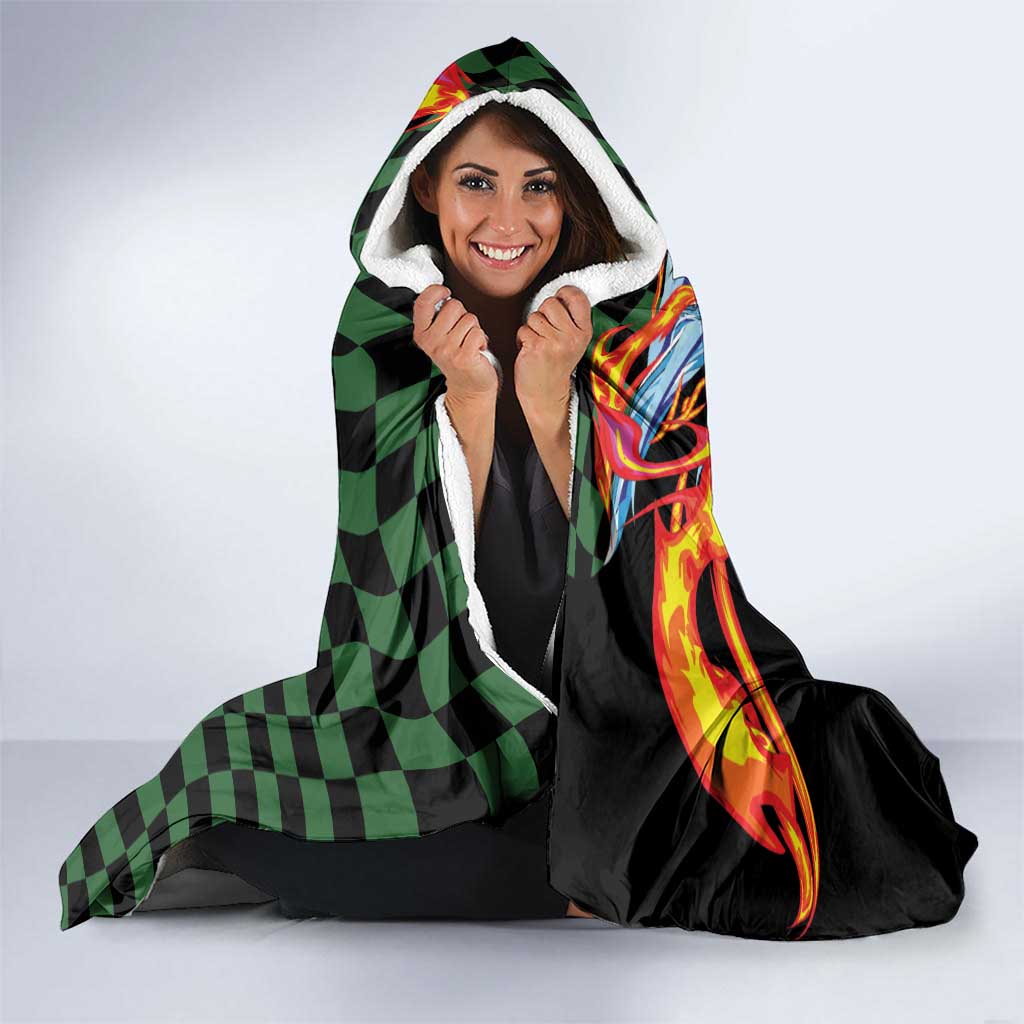 Japanese Asanoha Pattern Hooded Blanket Sun Flame Slayer Dragon Hinokami Kagura Spirit LT9 - Polynesian Pride