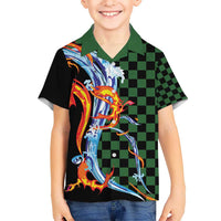 Japanese Asanoha Pattern Kid Hawaiian Shirt Sun Flame Slayer Dragon Hinokami Kagura Spirit LT9 Kid Green - Polynesian Pride