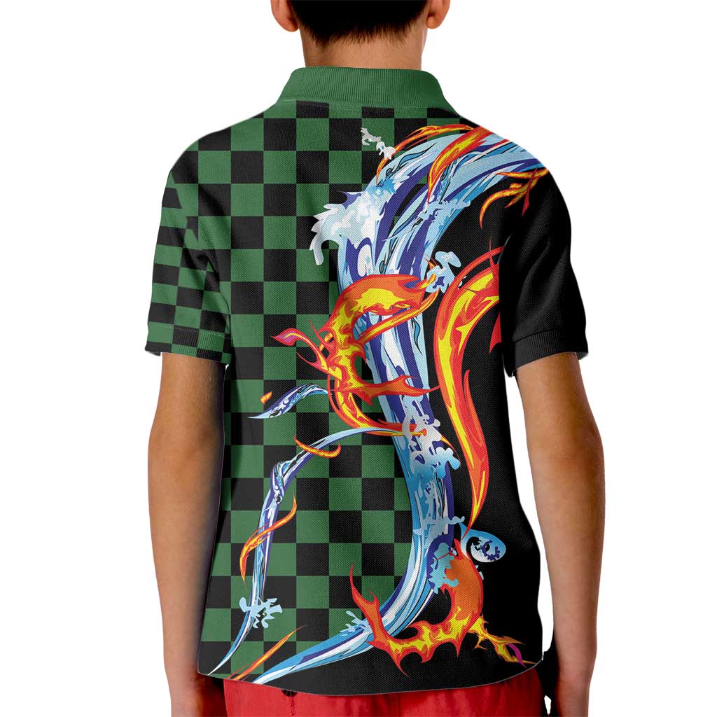 Japanese Asanoha Pattern Kid Polo Shirt Sun Flame Slayer Dragon Hinokami Kagura Spirit LT9 - Polynesian Pride