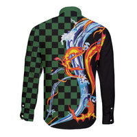 Japanese Asanoha Pattern Long Sleeve Button Shirt Sun Flame Slayer Dragon Hinokami Kagura Spirit - Polynesian Pride