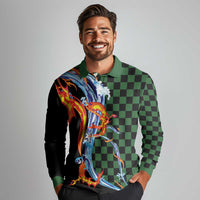 Japanese Asanoha Pattern Long Sleeve Polo Shirt Sun Flame Slayer Dragon Hinokami Kagura Spirit LT9 - Polynesian Pride