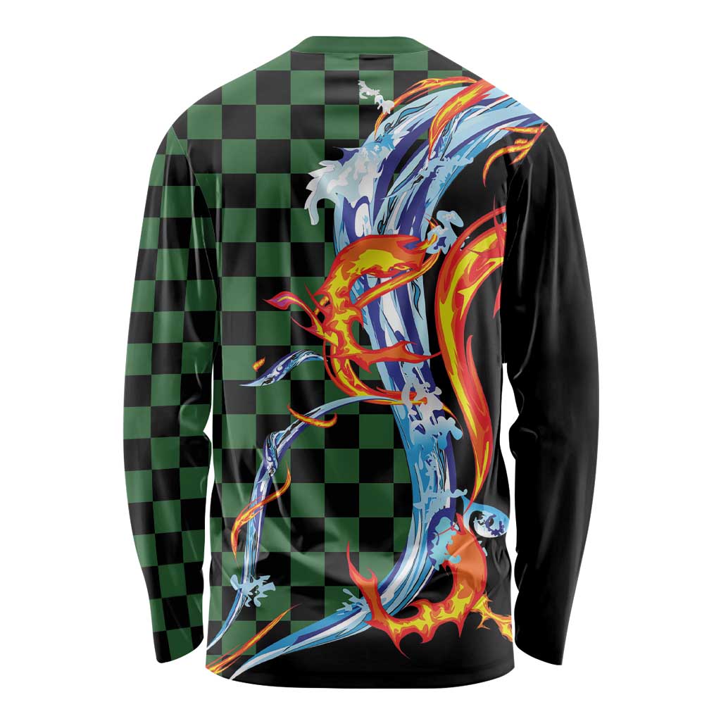 Japanese Asanoha Pattern Long Sleeve Shirt Sun Flame Slayer Dragon Hinokami Kagura Spirit - Polynesian Pride