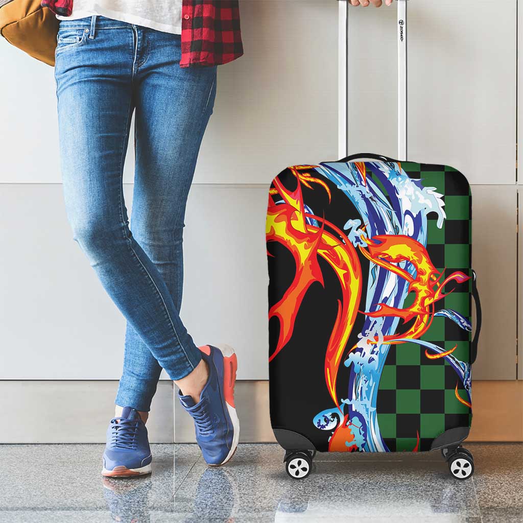 Japanese Asanoha Pattern Luggage Cover Sun Flame Slayer Dragon Hinokami Kagura Spirit - Polynesian Pride