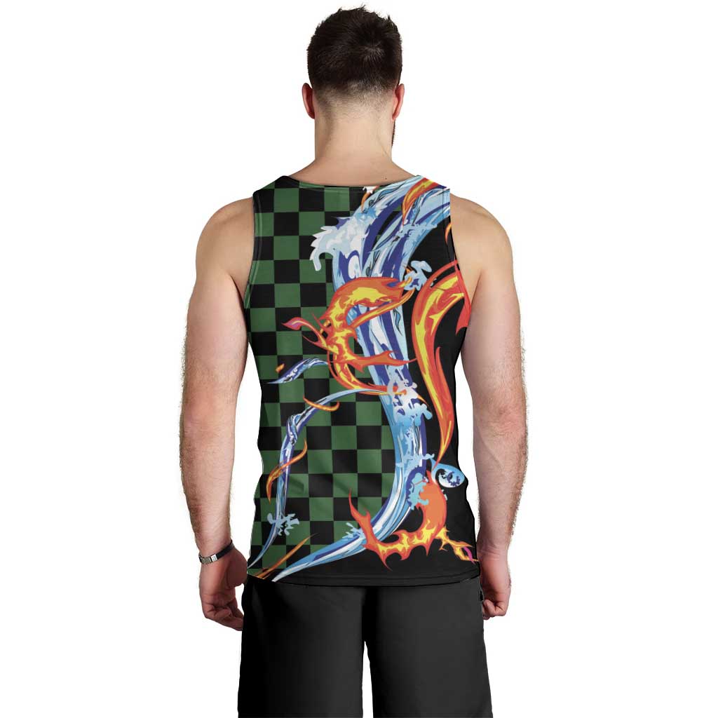 Japanese Asanoha Pattern Men Tank Top Sun Flame Slayer Dragon Hinokami Kagura Spirit - Polynesian Pride