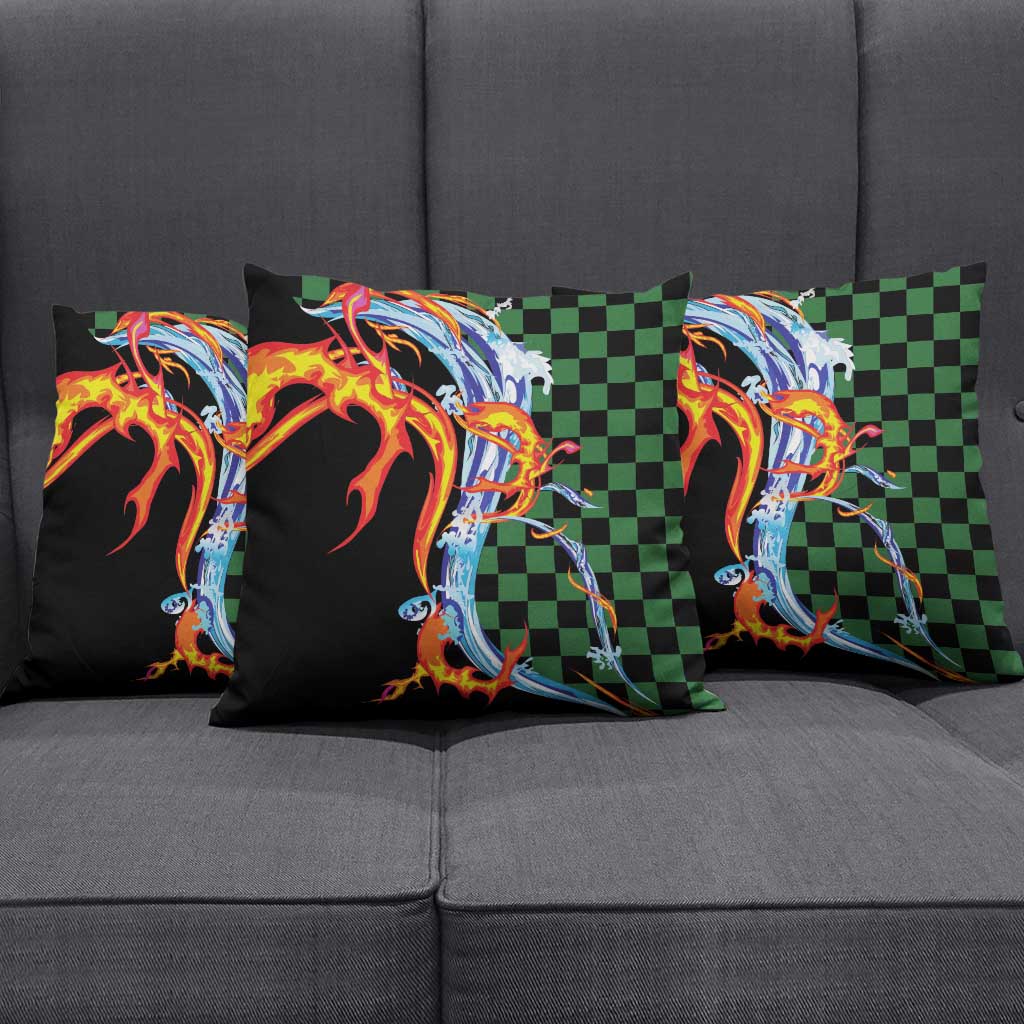 Japanese Asanoha Pattern Pillow Cover Sun Flame Slayer Dragon Hinokami Kagura Spirit - Polynesian Pride