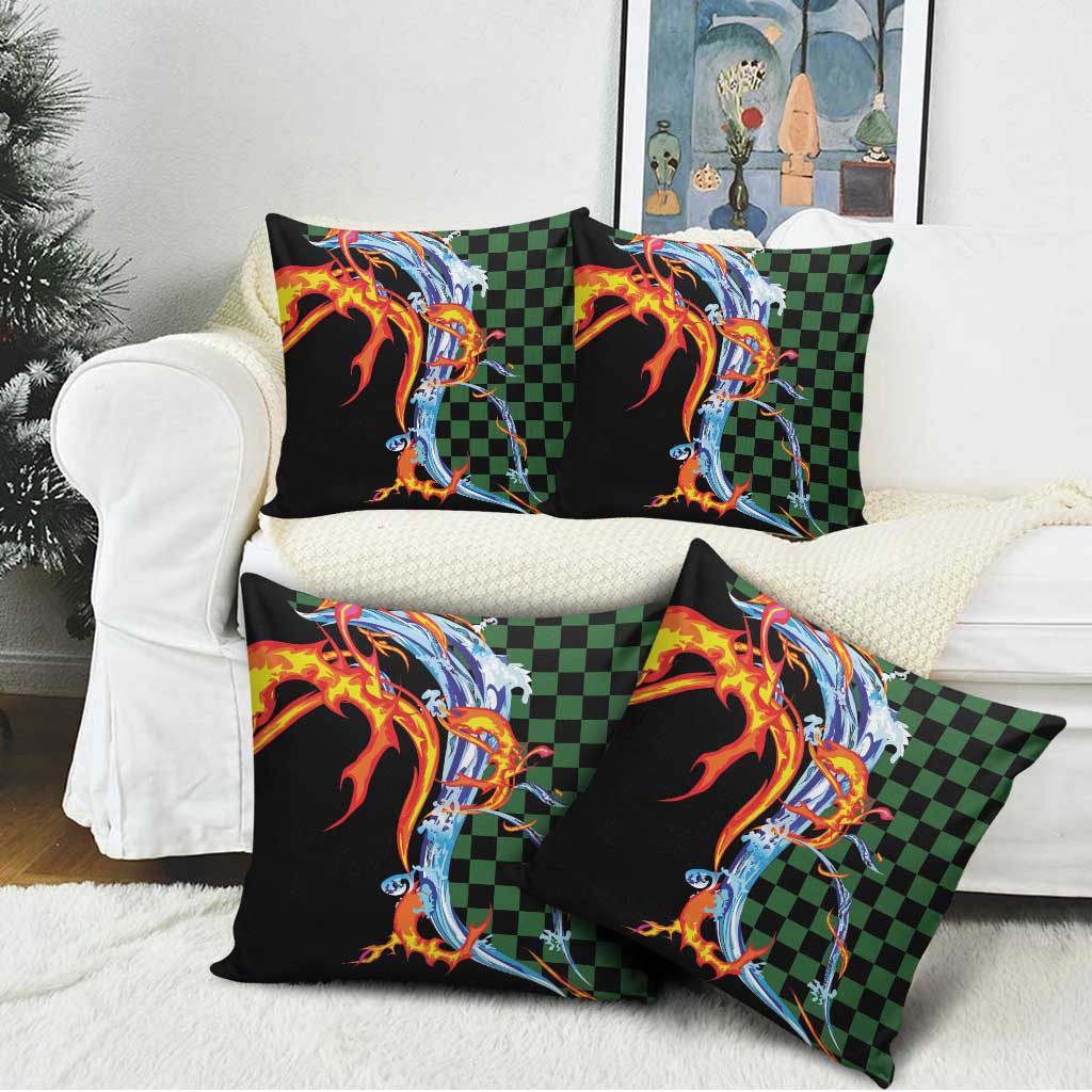 Japanese Asanoha Pattern Pillow Cover Sun Flame Slayer Dragon Hinokami Kagura Spirit - Polynesian Pride