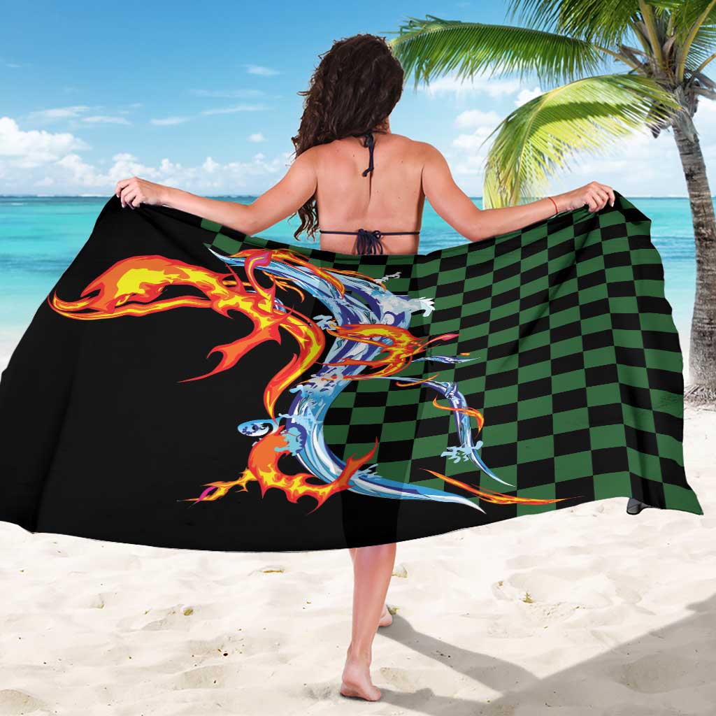 Japanese Asanoha Pattern Sarong Sun Flame Slayer Dragon Hinokami Kagura Spirit - Polynesian Pride