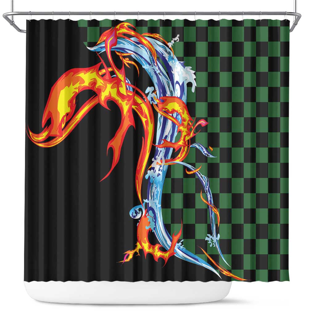 Japanese Asanoha Pattern Shower Curtain Sun Flame Slayer Dragon Hinokami Kagura Spirit - Polynesian Pride