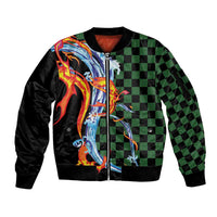 Japanese Asanoha Pattern Sleeve Zip Bomber Jacket Sun Flame Slayer Dragon Hinokami Kagura Spirit - Polynesian Pride
