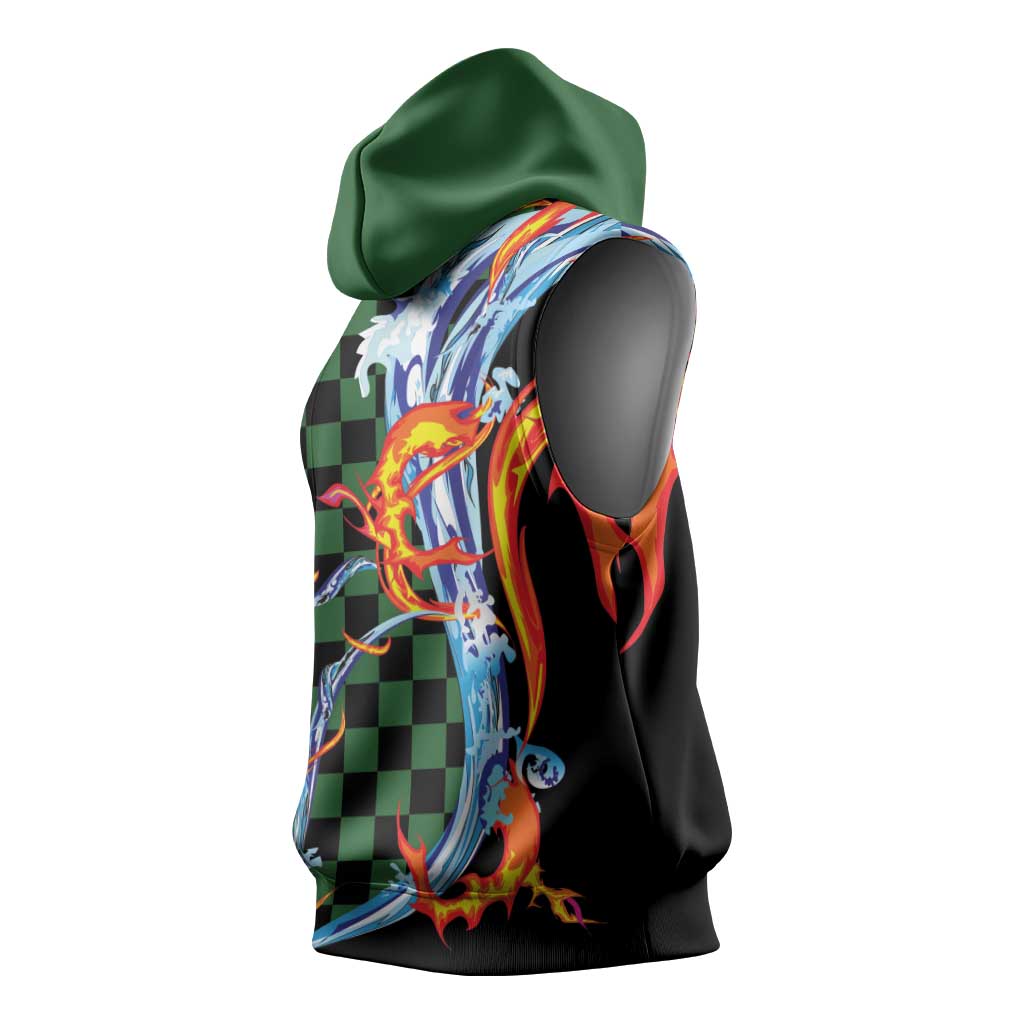 Japanese Asanoha Pattern Sleeveless Hoodie Sun Flame Slayer Dragon Hinokami Kagura Spirit LT9 - Polynesian Pride