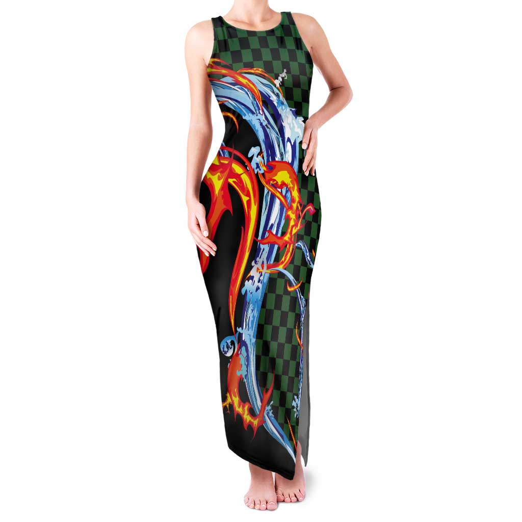 Japanese Asanoha Pattern Tank Maxi Dress Sun Flame Slayer Dragon Hinokami Kagura Spirit - Polynesian Pride