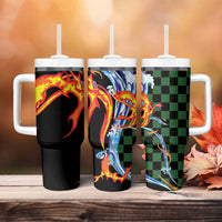Japanese Asanoha Pattern Tumbler With Handle Sun Flame Slayer Dragon Hinokami Kagura Spirit - Polynesian Pride
