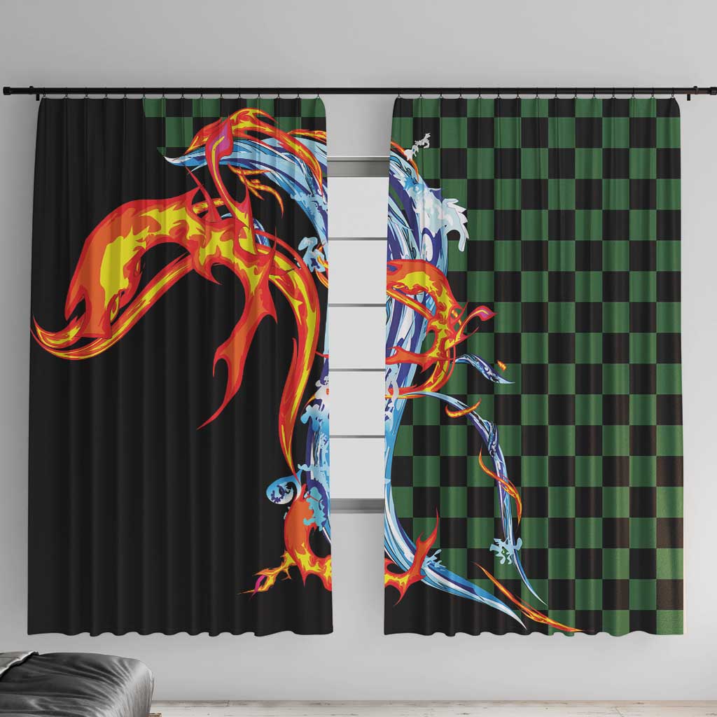 Japanese Asanoha Pattern Window Curtain Sun Flame Slayer Dragon Hinokami Kagura Spirit - Polynesian Pride