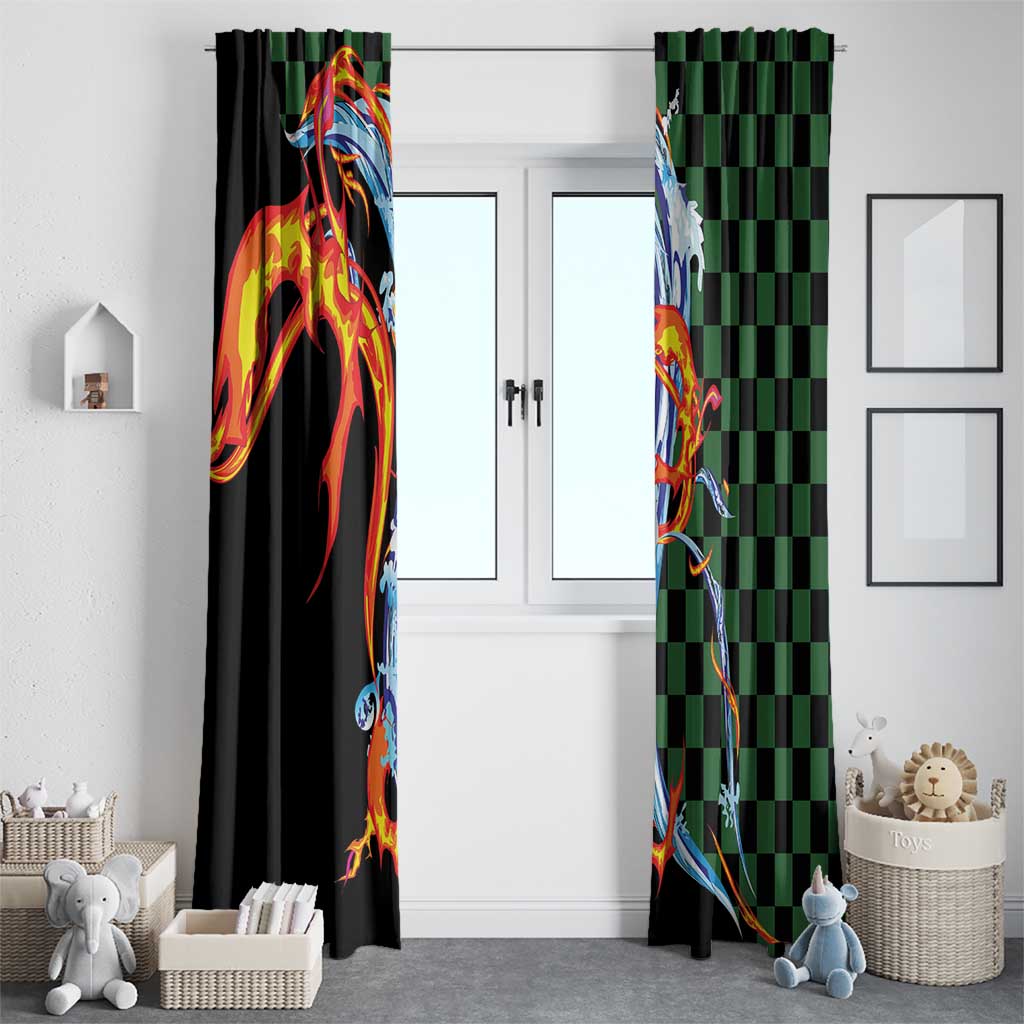 Japanese Asanoha Pattern Window Curtain Sun Flame Slayer Dragon Hinokami Kagura Spirit - Polynesian Pride