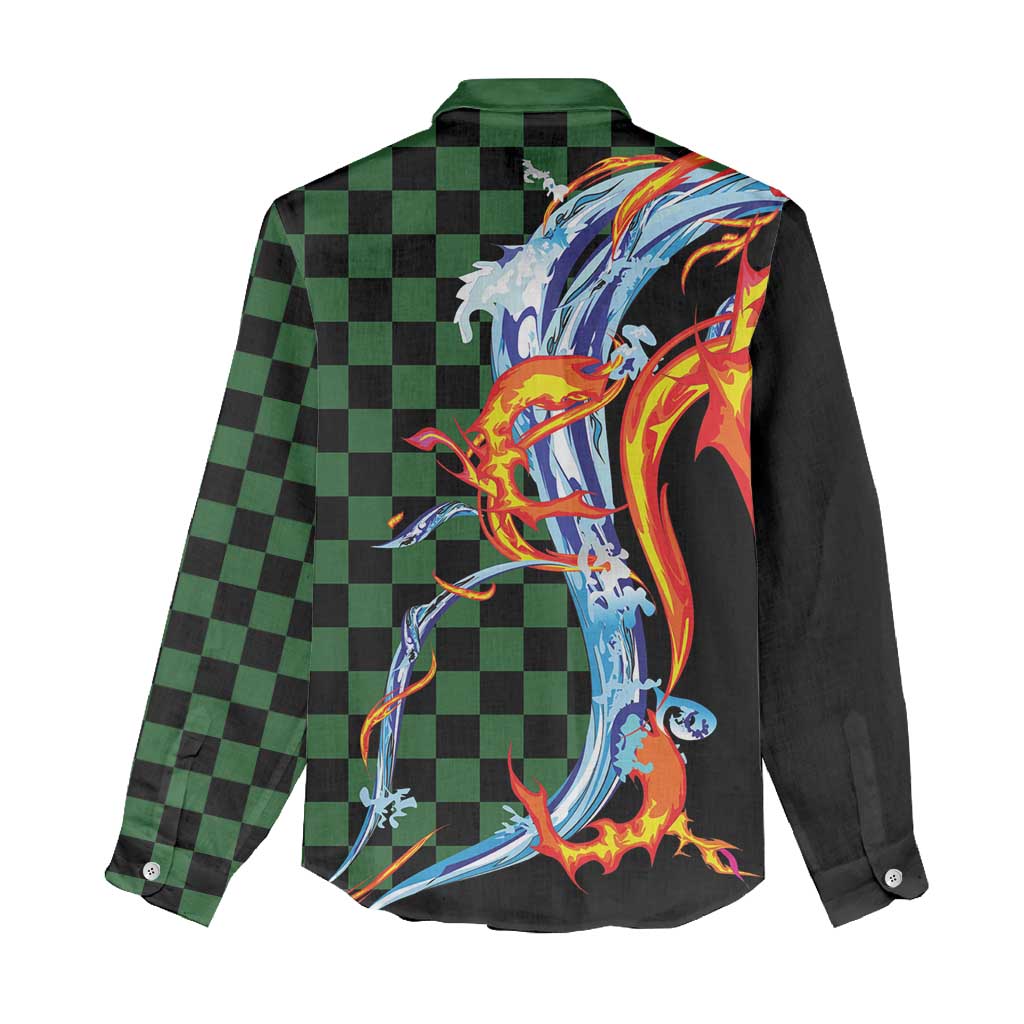 Japanese Asanoha Pattern Women Casual Shirt Sun Flame Slayer Dragon Hinokami Kagura Spirit - Polynesian Pride