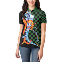 Japanese Asanoha Pattern Women Polo Shirt Sun Flame Slayer Dragon Hinokami Kagura Spirit - Polynesian Pride
