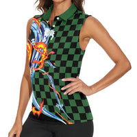 Japanese Asanoha Pattern Women Sleeveless Polo Shirt Sun Flame Slayer Dragon Hinokami Kagura Spirit - Polynesian Pride
