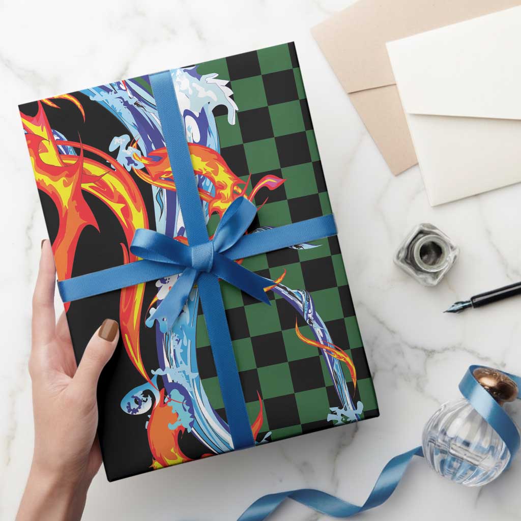 Japanese Asanoha Pattern Wrapping Paper Sun Flame Slayer Dragon Hinokami Kagura Spirit - Polynesian Pride