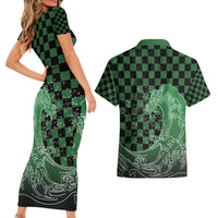 Japanese Asanoha Pattern Couples Matching Short Sleeve Bodycon Dress and Hawaiian Shirt Water Breathing Slayer Dragon - Polynesian Pride